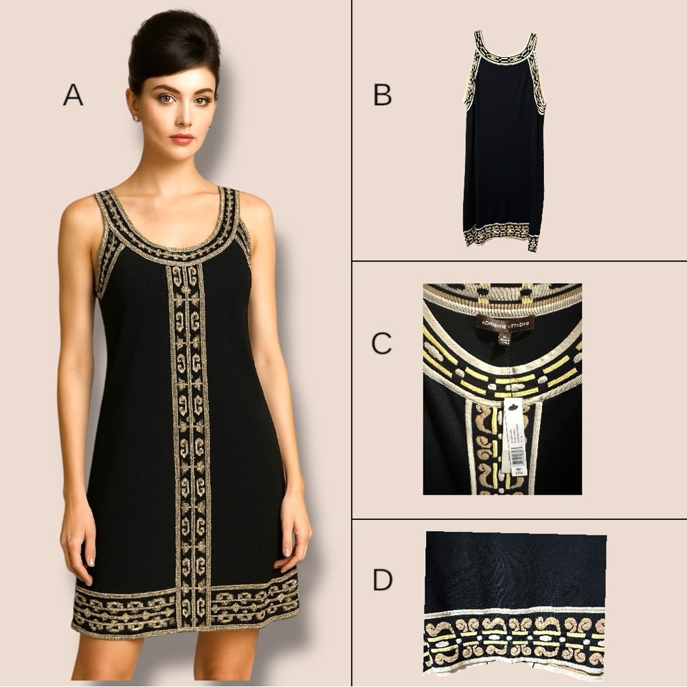 Adrienne Vittadini Black and Gold Sheath Mini Dress
